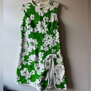 Vintage Sassy Greg Draddy Skort Dress. Green and white. Floral.